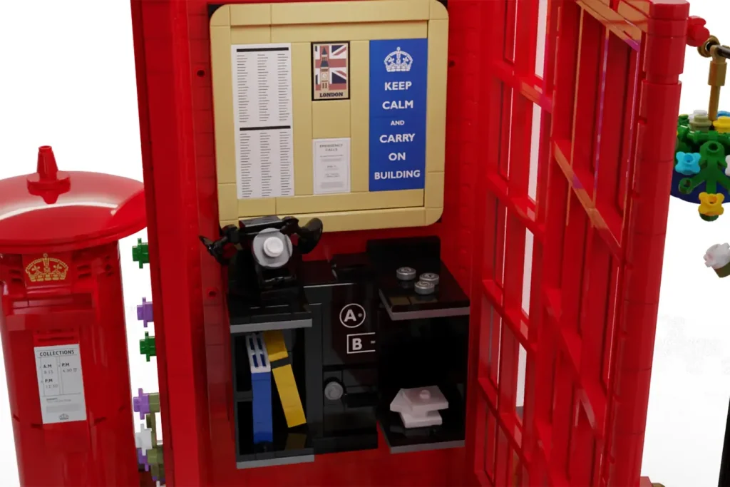 Red london telephone box LEGO Ideas original project interior 1024x683