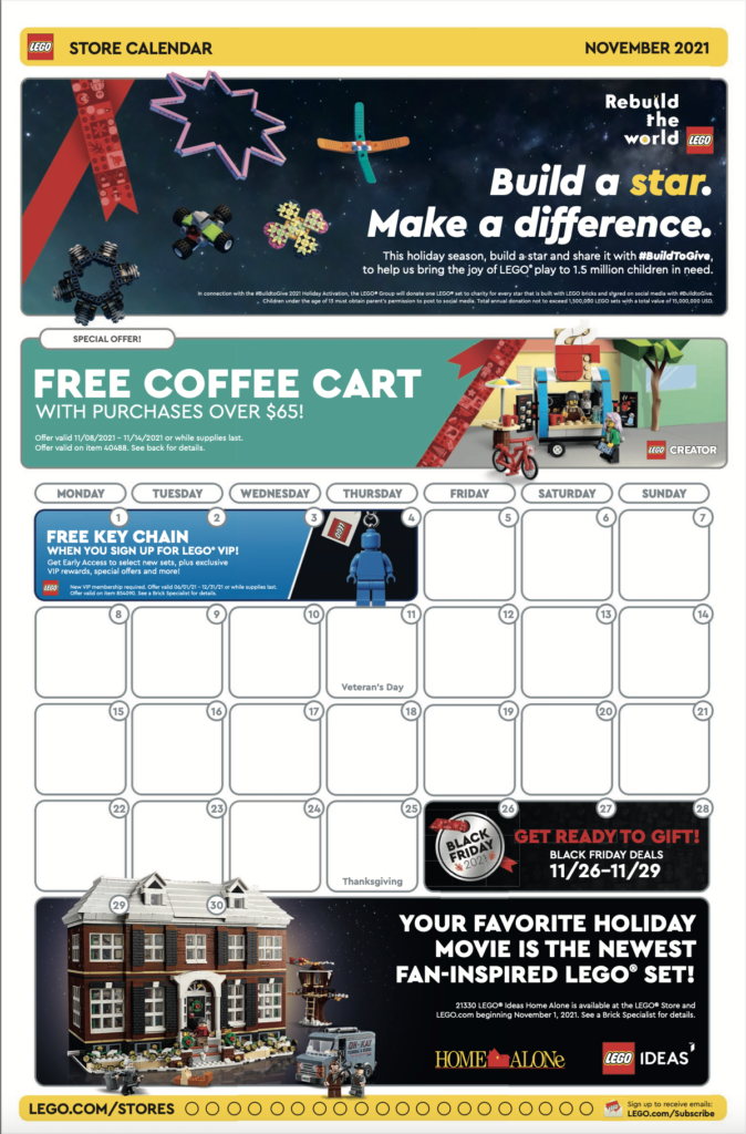 LEGO Store Calendar November 2021 front