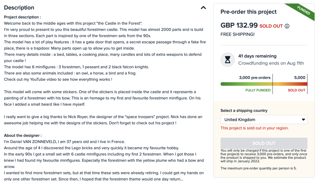 BrickLink Designer Program Castle in the Forest Sold out