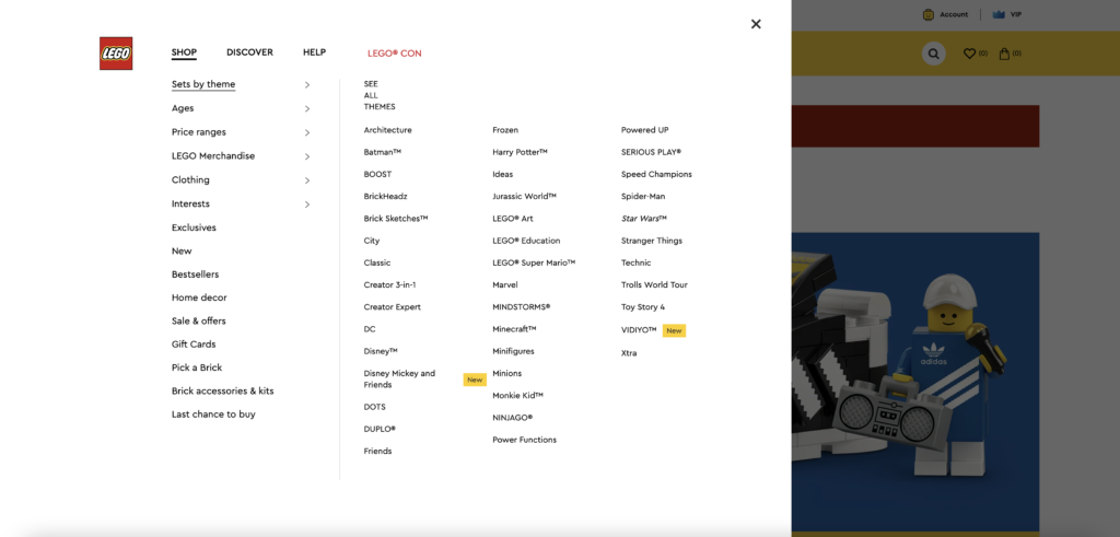 LEGO.com refresh themes menu