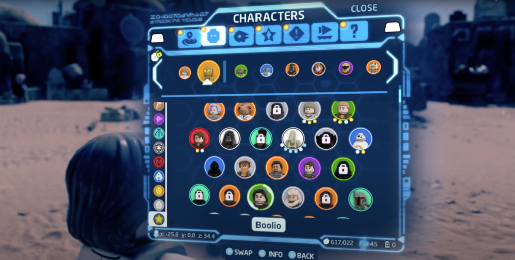 LEGO Star Wars The Skywalker Saga character selection screen 1024x517