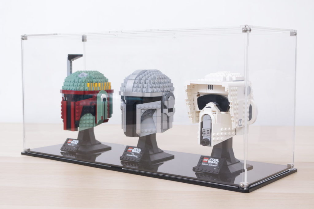 LEGO Star Wars Mandalorian Stormtrooper Scout Trooper Luke Skywalker Red Five Darth Vader Boba Fett Helmet Wicked Brick Display Case individual dual triple wall mounted 7 1024x683