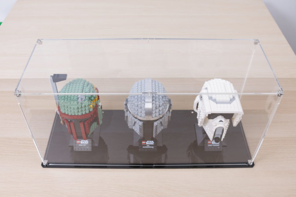 LEGO Star Wars Mandalorian Stormtrooper Scout Trooper Luke Skywalker Red Five Darth Vader Boba Fett Helmet Wicked Brick Display Case individual dual triple wall mounted 9 1024x683